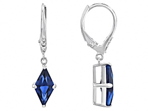 Blue Lab Created Spinel Rhodium Over Sterling Silver Earrings 3.11ctw
