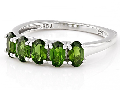 own #13　SILVER TITANIUM / CLEAR GREEN Green Chrome Diopside Rhodium Over Sterling Silver Band Ring