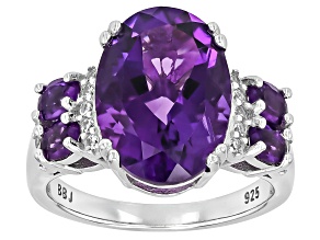 Purple African Amethyst Rhodium Over Sterling Silver Ring 5.56ctw