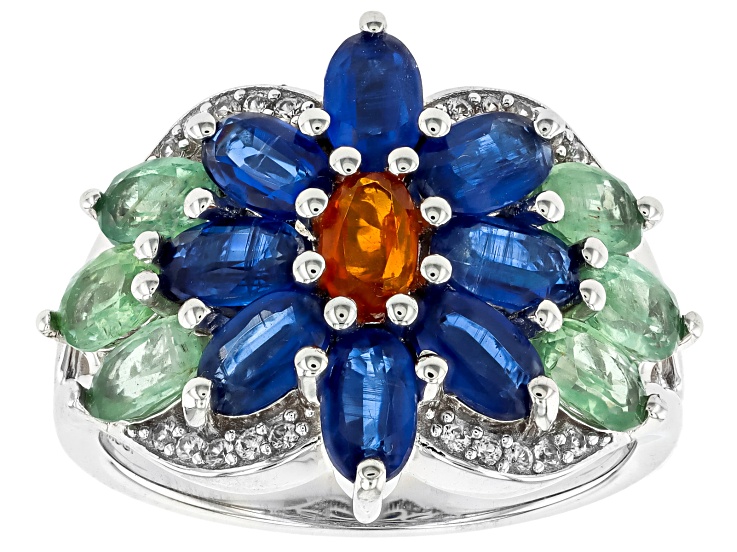 Multicolor Kyanite Rhodium Over Sterling Silver Ring 4.23ctw