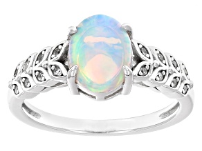 White Ethiopian Opal Rhodium Over Sterling Silver Ring 1.01ctw