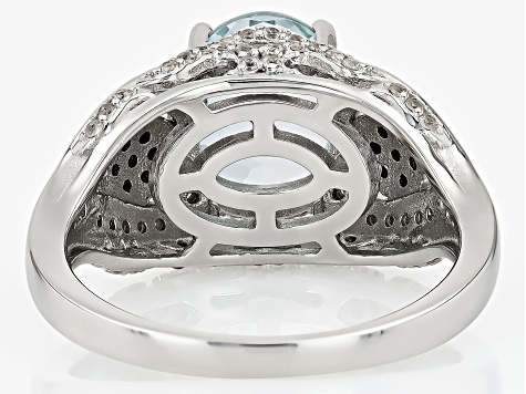 Blue Aquamarine Rhodium Over Sterling Silver Ring 2.90ctw