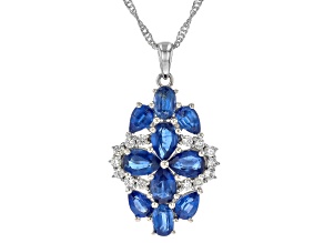Blue Kyanite Rhodium Over Sterling Silver Pendant With Chain 6.62ctw
