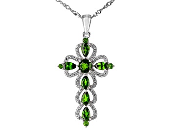 Picture of Green Chrome Diopside Rhodium Over Silver Cross Pendant Chain 2.04ctw