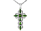 Green Chrome Diopside Rhodium Over Silver Cross Pendant Chain 2.04ctw