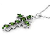 Green Chrome Diopside Rhodium Over Silver Cross Pendant Chain 2.04ctw