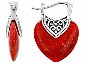Red Coral Sterling Silver Heart Earrings