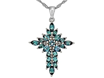 Picture of Lab Created Alexandrite Rhodium Over Sterling Silver Cross Pendant With Chain 2.37ctw