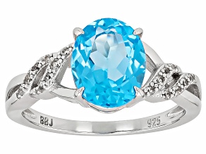 Swiss Blue Topaz Rhodium Over Sterling Silver Ring 3.19ctw