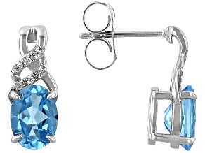 Swiss Blue Topaz Rhodium Over Sterling Silver Earrings 2.53ctw