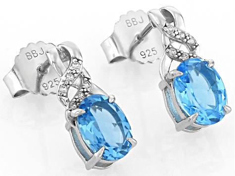 Swiss Blue Topaz Rhodium Over Sterling Silver Earrings 2.53ctw ...
