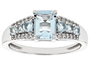 Blue Aquamarine Rhodium Over Sterling Silver Ring 1.31ctw