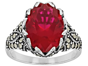 Red Lab Created Ruby Rhodium Over Sterling Silver Ring 5.70ct
