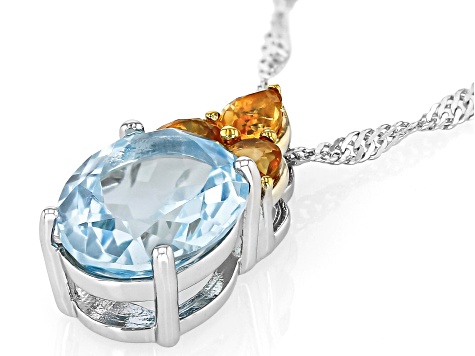 Sky Blue Topaz Rhodium Over Sterling Silver Pendant With Chain 4.08ctw ...