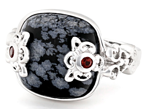 Snowflake Obsidian Rhodium Over Sterling Silver Ring 0.10ctw