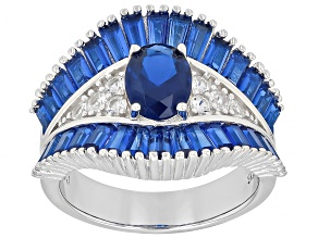 Blue Lab Created Spinel Rhodium Over Sterling Silver Ring 4.21ctw