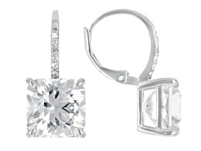 White Lab Created Sapphire Rhodium Over Sterling Silver Earrings 10.30ctw