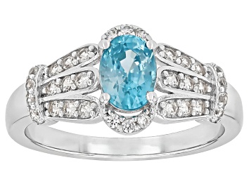 Picture of Blue Zircon Rhodium Over Sterling Silver Ring 1.57ctw