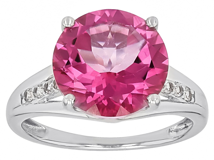 Pink Topaz Rhodium Over Sterling Silver Ring 5.58ctw