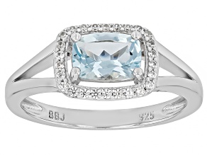 Blue Aquamarine Rhodium Over Sterling Silver Ring 0.89ctw
