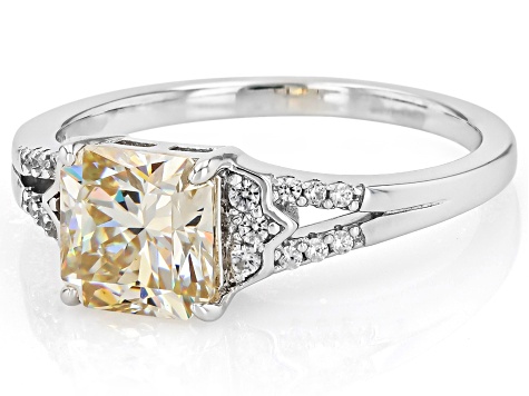 White Strontium Titanate Rhodium Over Sterling Silver Ring