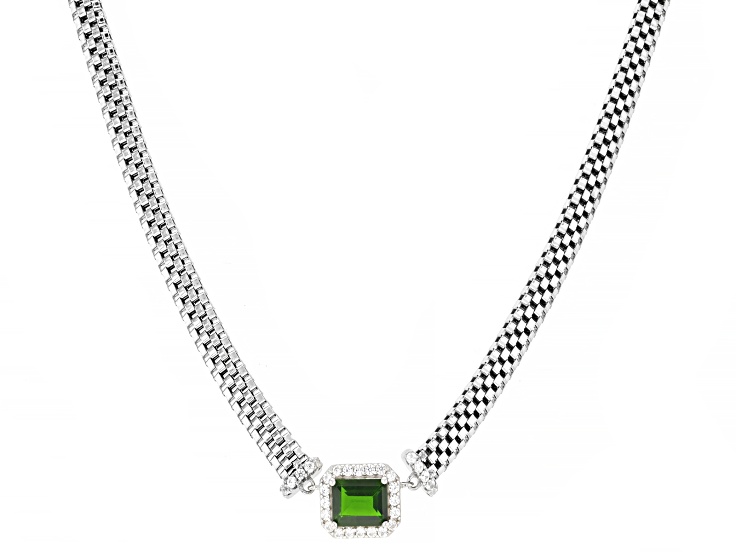 Green Chrome Diopside Rhodium Over Sterling Silver Necklace