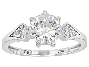 White Strontium Titanate Rhodium Over Sterling Silver Ring 2.60ctw