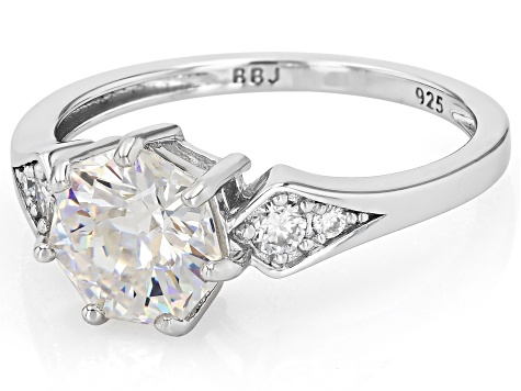 White Strontium Titanate Rhodium Over Sterling Silver Ring