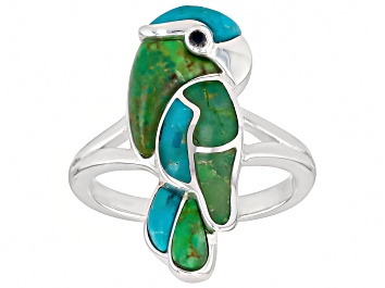 Picture of Multi Color Composite Turquoise Sterling Silver Bird Ring 0.02ctw