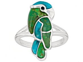 Multi Color Composite Turquoise Sterling Silver Bird Ring 0.02ctw