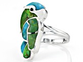 Multi Color Composite Turquoise Sterling Silver Bird Ring 0.02ctw