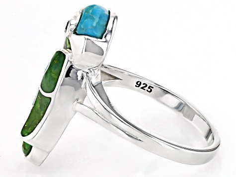 Multi Color Composite Turquoise Sterling Silver Bird Ring 0.02ctw