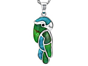 Multi Color Composite Turquoise Sterling Silver Bird Pendant With Chain 0.02ctw