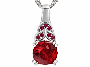 Red Lab Created Ruby Rhodium Over Sterling Silver Pendant With Chain 3.12ctw