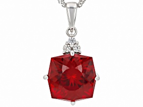 Red Lab Created Ruby Rhodium Over Sterling Silver Pendant With Chain 6.76ctw