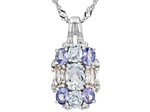 Blue Aquamarine Rhodium Over Sterling Silver Pendant With Chain 1.56ctw