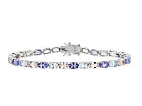 Blue Aquamarine Rhodium Over Sterling Silver Tennis Bracelet 9.95ctw