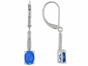 Picture of Paraiba Blue Opal Rhodium Over Sterling Silver Earrings 1.03ctw