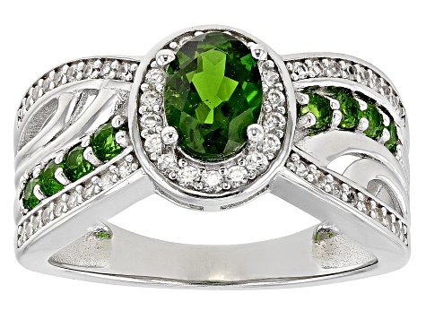 Green Chrome Diopside Rhodium Over Sterling Silver Ring 1.35ctw