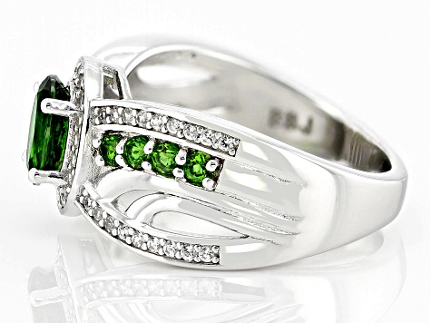 Green Chrome Diopside Rhodium Over Sterling Silver Ring 1.35ctw
