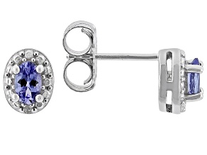 Blue Tanzanite Rhodium Over Silver Stud Earrings 0.41ctw