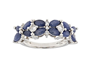 Blue Indian Sapphire Rhodium Over Sterling Silver Ring 3.44ctw