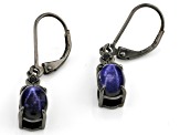 Blue Star Sapphire with Black Spinel, Black Rhodium Over Sterling Silver Dangle Earrings