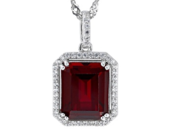 Picture of Red Lab Created Ruby Rhodium Over  Silver Pendant With Chain 6.39ctw