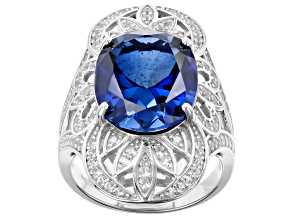 Blue Lab Created Sapphire Rhodium Over Silver Ring 9.43ctw