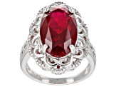Lab Created Ruby Rhodium Over Sterling Silver Solitaire Ring 8.85ct