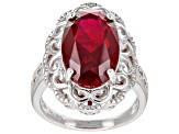 Red Lab Created Ruby Rhodium Over Sterling Silver Solitaire Ring 8.85ct
