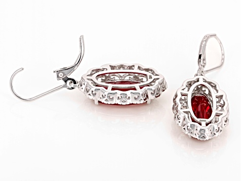 Lab Created Ruby Rhodium Over Sterling Silver Dangle Earrings 8.25ctw