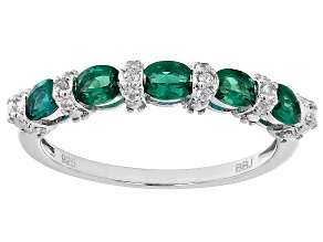 Green Lab Created Emerald Rhodium Over Silver Band Ring 0.75ctw