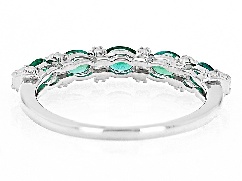 Green Lab Created Emerald Rhodium Over Silver Band Ring 0.75ctw